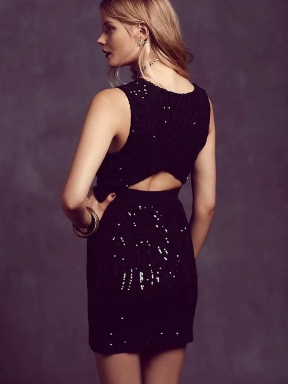 Free People Snake Charmer Sequin Mini Dress Black Sleeveless LBD Size 8 - Picture 2 of 13
